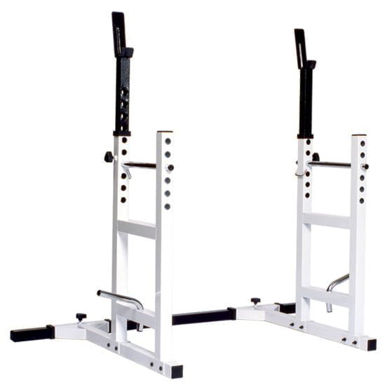 YORK® Pro Series 204 Squat Rack Barbell Support with adjustable telescoping barbell supports, safety spotters, and weight plate holders for versatile home or studio workouts.

