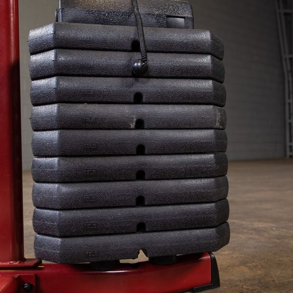 Close-up view of the weight stack on the Best Fitness by Body-Solid Single Stack Home Gym BFMG30.