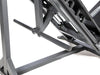 Close-up view of the empty weight plate horn on the BodyCraft F760 Leg Press and Hack Squat machine.