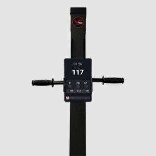 Close-up of the VersaClimber H-TS model’s handles and control panel area, showing the detailed design of the grips and the integrated tablet holder for interactive workout sessions.





