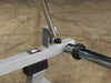 Close-up of the plate load area on the Body-Solid Pro Clubline Leverage Leg Extension LVLE, showing the weight plate holders and sturdy design for secure weight placement.
