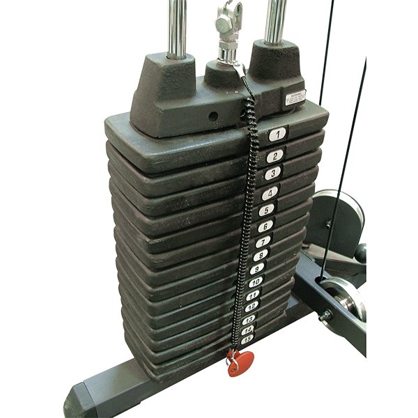 Close-up of the optional selectorized weight stack for Powerline Home Gym PHG1000X.
