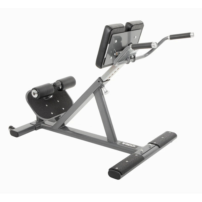 Alternate side angle view of the Commercial Hyper Extension Bench 876HP showcasing the transport wheels