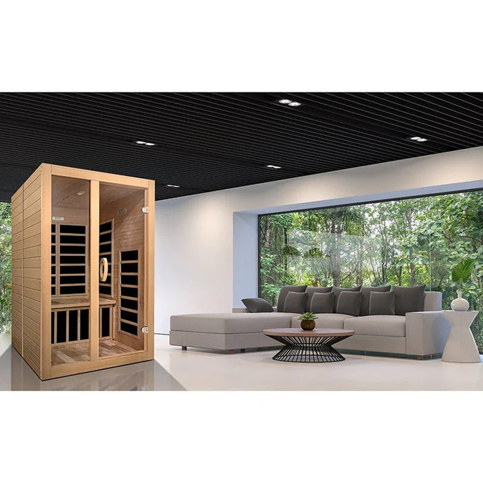 Dynamic Santiago infrared sauna placed in a modern living room setting