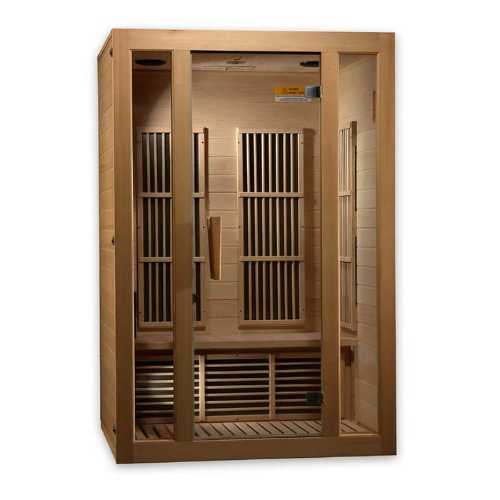 Front view of Maxxus Seattle 2-Person Infrared Sauna with tempered glass door
