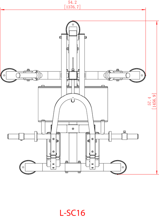 Dimensions diagram for the Powertec Levergym Squat/Calf Machine L-SC19.

