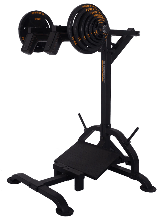 Powertec Levergym Squat/Calf Machine L-SC19 with weights ready for use.