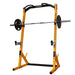 Workbench Half Rack WB-HR-Y with yellow frame showing weights and plates ready for squatting