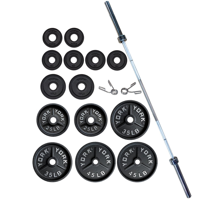 YORK® Deep Dish Olympic Weight Plate Set w/ Barbell
