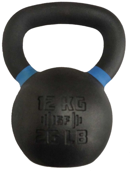 12kg ISF Kettlebell front side blue color stripe and showing weight in lbs and kgs on white background