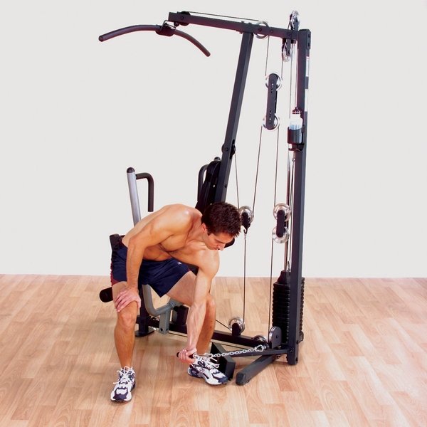 Male athlete performing a single arm cable exercise on a Body-Solid G1S Multi-Station Home Gym, highlighting the machine's versatility for targeted strength training.