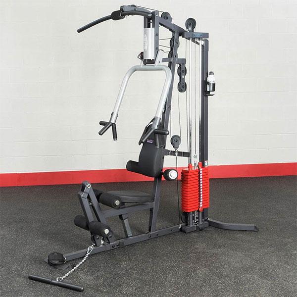 All-in-one Body Solid Home Gym G3S machine with optional red weight plate stack attachment.